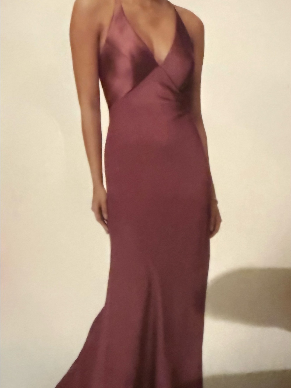 Mori Lee Backless Satin Slip Dress in Mauve Plum